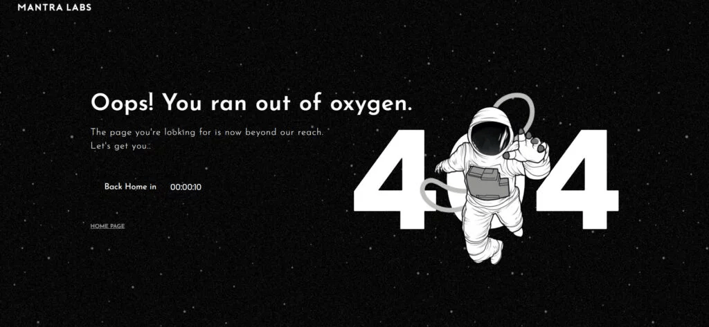 Creative Custom 404 error page about Space