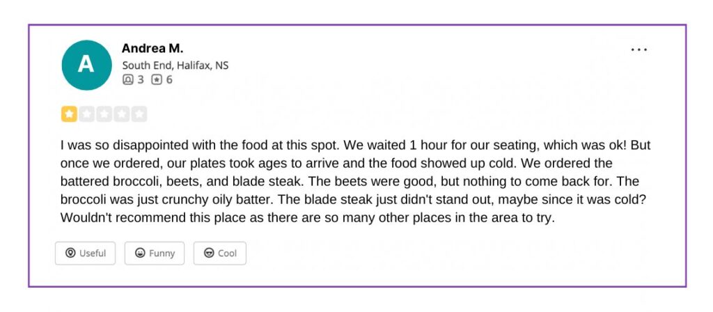 An example of negative earned media through Google Reviews.