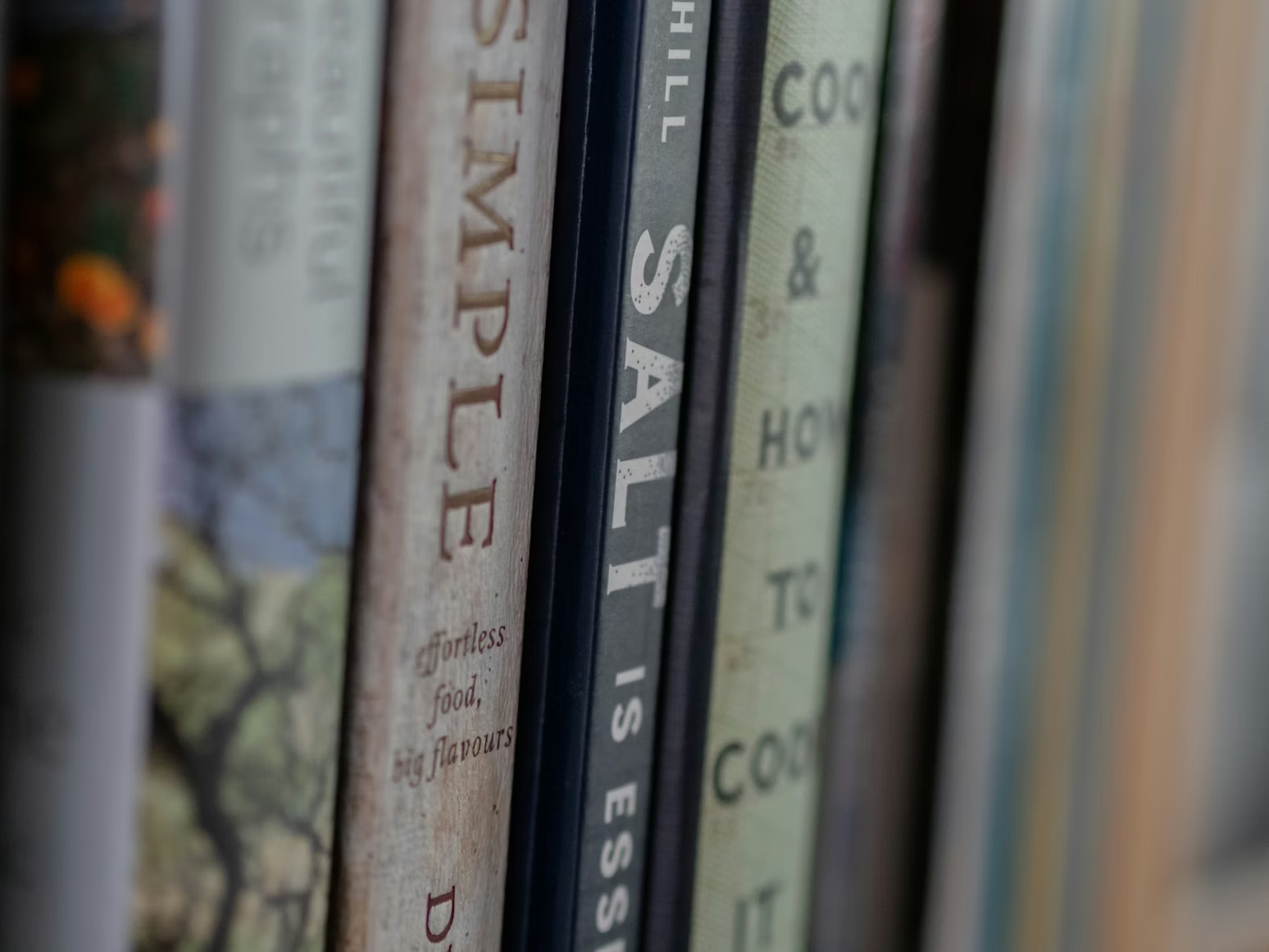 A close up shot of cookbook spines, referencing the backlink example.